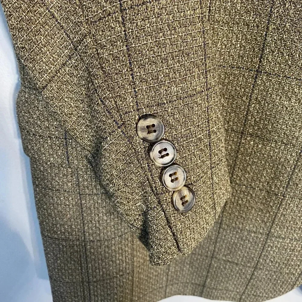 Joseph Abboud Plaid Tweed Wool Sport Coat Dinner Jacket Blazer Men's 41R Brown